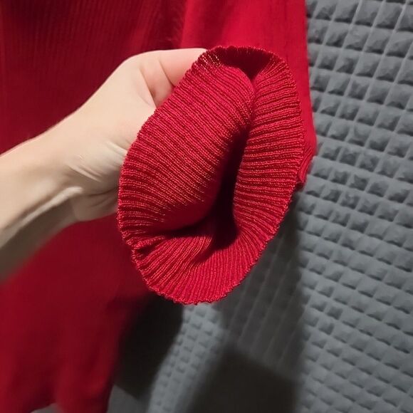 Y2K Layered Sweater Dress Tunic Top SzLg STRETCH Soft Henley Red Preppy 90s VTG - Picture 11 of 16